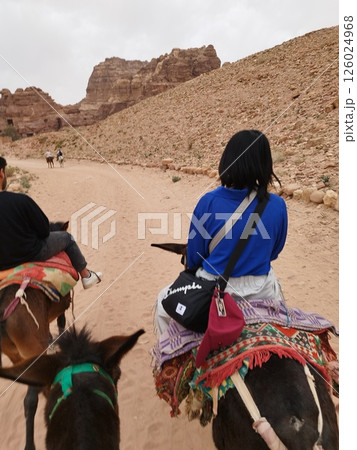 ヨルダン　ペトラ遺跡のロバ 126024968
