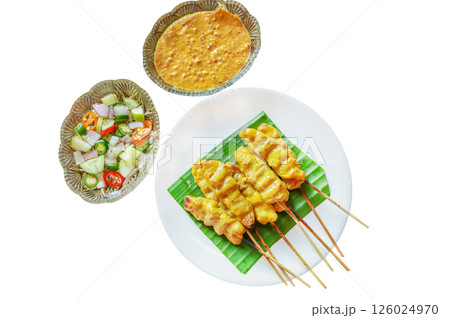 Top view of Pork satay, focus selective 126024970