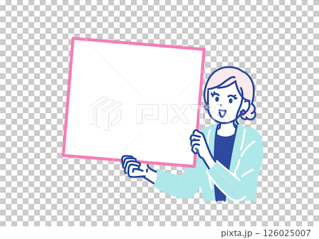 一位年輕女子拿著翻轉板並宣布訊息的插圖 126025007