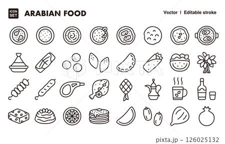 アラブ料理アイコンイラストセット　EPS版は線の太さ等編集可能 126025132