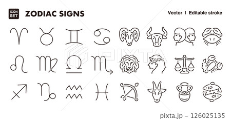 12星座アイコンイラストセット　EPS版は線の太さ等編集可能 126025135
