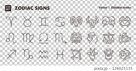 12 constellation icon illustration set EPS version can be edited to change line thickness etc. 126025135