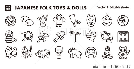 日本の伝統的なおもちゃと人形のアイコンイラストセット EPS版は線の太さ等編集可能 日本の伝統的なおもちゃと人形のアイコンイラストセット EPS版は線の太さ等編集可能 126025137