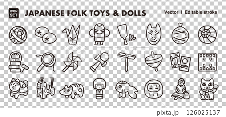 日本の伝統的なおもちゃと人形のアイコンイラストセット EPS版は線の太さ等編集可能 日本の伝統的なおもちゃと人形のアイコンイラストセット EPS版は線の太さ等編集可能 126025137