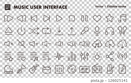 Music user interface icon illustration set EPS version can be edited for line thickness etc. 126025141