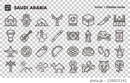 サウジアラビアアイコンイラストセット　EPS版は線の太さ等編集可能 126025142