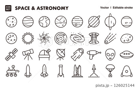 宇宙と天文学のアイコンイラストセット EPS版は線の太さ等編集可能 宇宙と天文学のアイコンイラストセット EPS版は線の太さ等編集可能 126025144