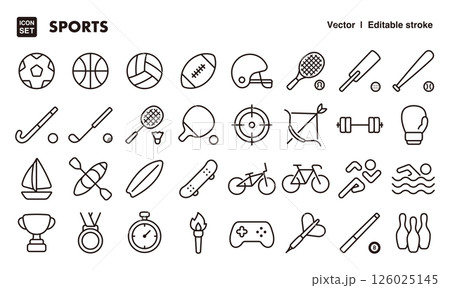 スポーツアイコンイラストセット EPS版は線の太さ等編集可能 スポーツアイコンイラストセット EPS版は線の太さ等編集可能 126025145
