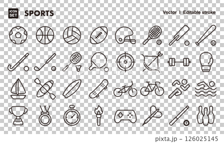 スポーツアイコンイラストセット EPS版は線の太さ等編集可能 スポーツアイコンイラストセット EPS版は線の太さ等編集可能 126025145