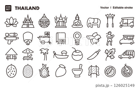 タイのアイコンイラストセット　EPS版は線の太さ等編集可能 126025149