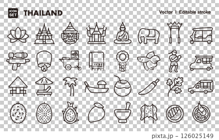 Thailand icon illustration set EPS version can be edited such as line thickness Thailand icon illustration set EPS version can be edited such as line thickness 126025149