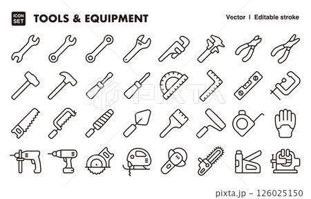 工具アイコンイラストセット　EPS版は線の太さ等編集可能 126025150
