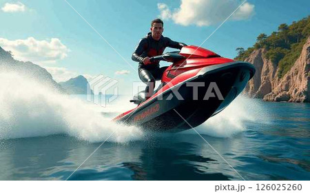 水上バイクに乗る男性 水上バイクに乗る男性 126025260