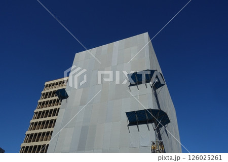 高層ビル外壁修繕工事の足場の朝顔 高層ビル外壁修繕工事の足場の朝顔 126025261
