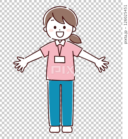 A woman in a uniform with her arms outstretched 126025451