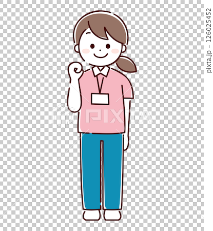 A woman in a uniform posing in a fist pump 126025452