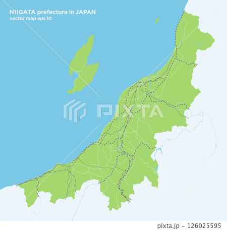 日本の新潟県のシンプルな緑色のロードマップ 126025595