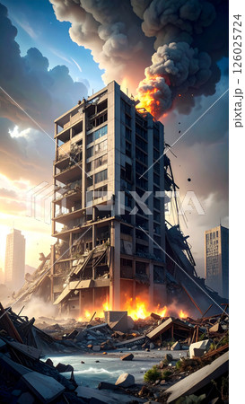 大都市の火災イメージ(AI生成画像) 大都市の火災イメージ(AI生成画像) 126025724
