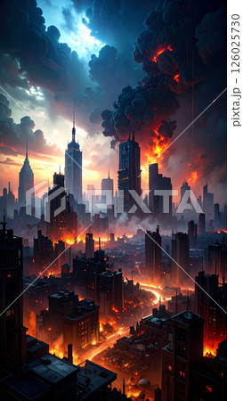 大都市の火災イメージ(AI生成画像) 大都市の火災イメージ(AI生成画像) 126025730