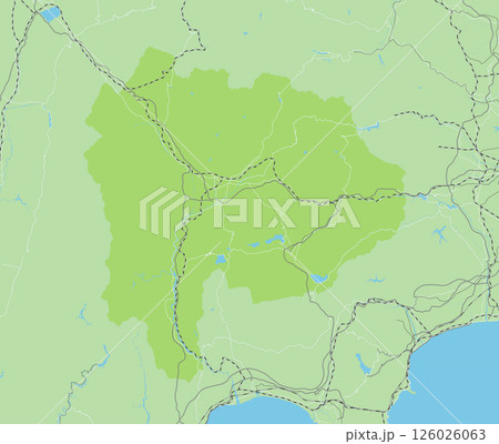 日本の山梨県と隣接する都道府県を含む、シンプルな緑色のロードマップ 126026063