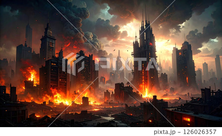 大都市の火災イメージ(AI生成画像) 大都市の火災イメージ(AI生成画像) 126026357