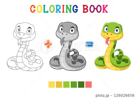 Cartoon anaconda snake on white background in coloring book style 126026656