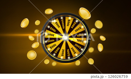 Spinning casino wheel, money on black background 126026759