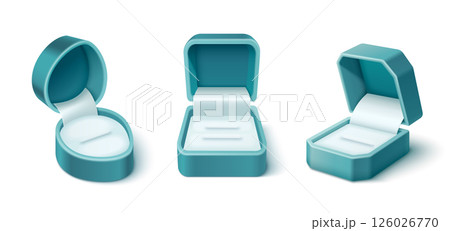 Set of open teal jewelry gift boxes 126026770