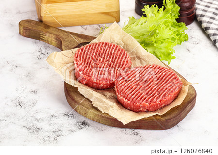 Raw beef burger cutlet for grill Raw beef burger cutlet for grill 126026840