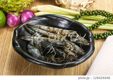 Fresh raw uncooked tiger prawn Fresh raw uncooked tiger prawn 126026846