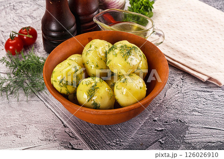 Young boiled potato with dill 126026910