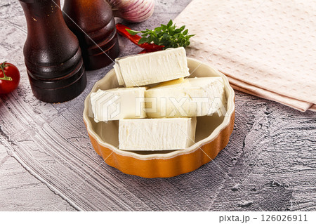 Greek traditional cuisine - Feta cheese 126026911
