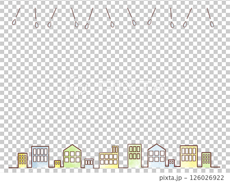 雨の降る街並みのフレーム 126026922