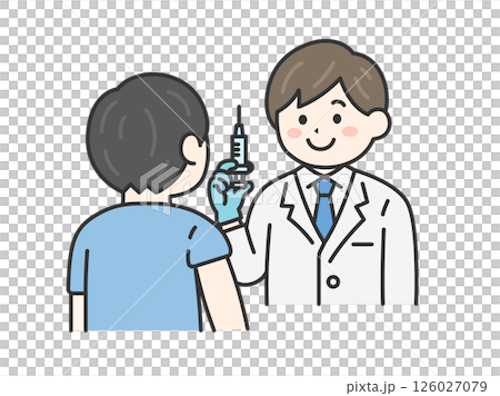予防接種をする、男性医師(線画カラー)のイラスト 予防接種をする、男性医師(線画カラー)のイラスト 126027079