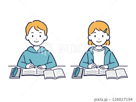 笑顔で机に向かって勉強する子どもたちのイラスト 笑顔で机に向かって勉強する子どもたちのイラスト 126027194