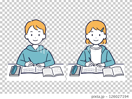 圖：微笑著在書桌前學習的孩子們 126027194