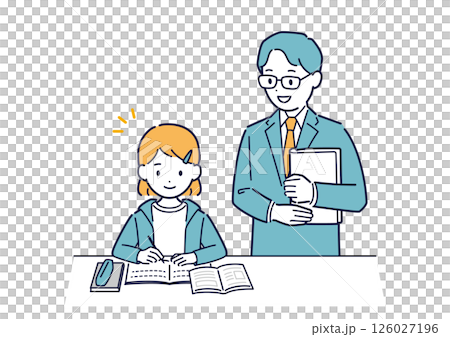 Illustration of a girl studying and her teacher teaching 126027196