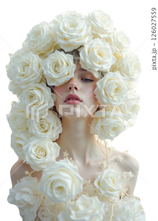 白い薔薇を纏った女性 126027559