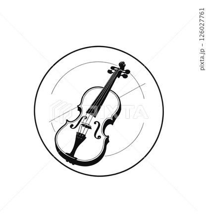 Minimalist Violin Logo in Circle on White Background 126027761