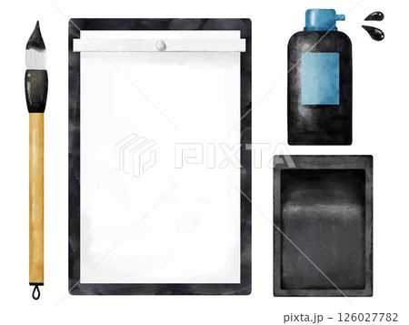 水彩画風の書道の道具セット 126027782