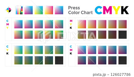 CMYK Press Color Chart. Cyan. Magenta. Yellow. Black. Vector color palette, CMYK process printing match. Color palette for CMYK printing technologies. For digital, offset, packaging printing CMYK Press Color Chart. Cyan. Magenta. Yellow. Black. Vector color palette, CMYK process printing match. Color palette for CMYK printing technologies. For digital, offset, packaging printing 126027786