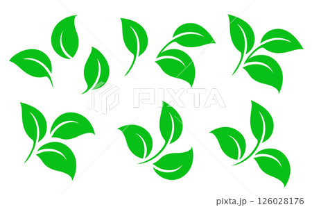 Flying green leaves vector icons set 126028176