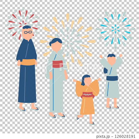 浴衣を着た家族のイラスト 126028191
