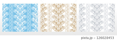 Wallpapers in the style of Baroque.. Set of colored floral ornaments. Seamless vector backgrounds Graphic patterns for fabric, wallpaper, packaging. Ornate Damask flower illustration Wallpapers in the style of Baroque.. Set of colored floral ornaments. Seamless vector backgrounds Graphic patterns for fabric, wallpaper, packaging. Ornate Damask flower illustration 126028453