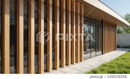 Architectural wooden slat wall for exterior or interior use. 126028508