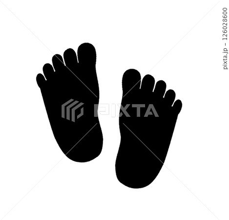 足跡のシルエット・左右の足の裏イラスト（白背景） 126028600