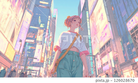 都会を歩く若い女性のイラスト 126028670