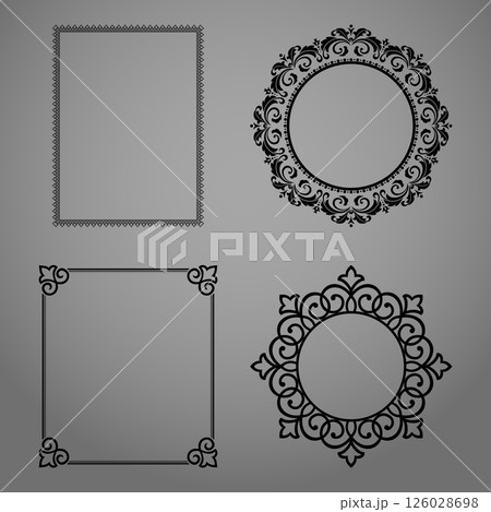 Set of decorative frames Elegant vector element for design in Eastern style, place for text. Floral black and gray borders. Lace illustration for invitations and greeting cards 126028698