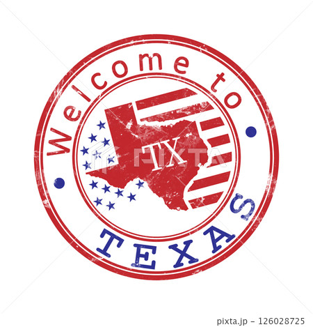 Welcome to Texas. A worn stamp with a silhouette of the state and an abbreviated designation. Print impression, a template for creative design Welcome to Texas. A worn stamp with a silhouette of the state and an abbreviated designation. Print impression, a template for creative design 126028725
