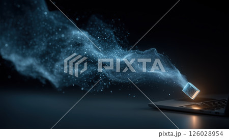 USB drive minimalistic art data breach technology glowing digital abstract concept 126028954
